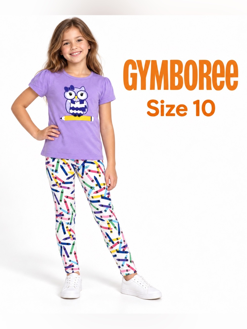 Gymboree Girls Size 10 Back to School Owl Shirt Crayon Leggings Outfit Set
